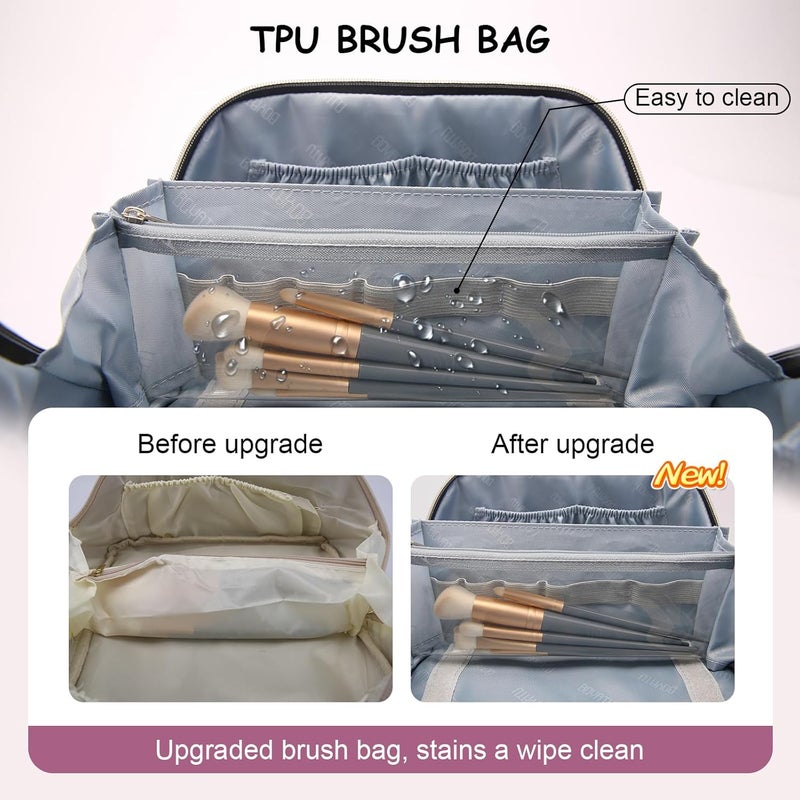 BOYATU Travel Makeup Bag Organizer Cosmetic Bag: 3 Pcs Set Make up Bags for Women with Handle - Waterproof Vegan Leather Toiletry Bags Travel Essentials Pouch with Compartments (A-05-Purple) - Image 4